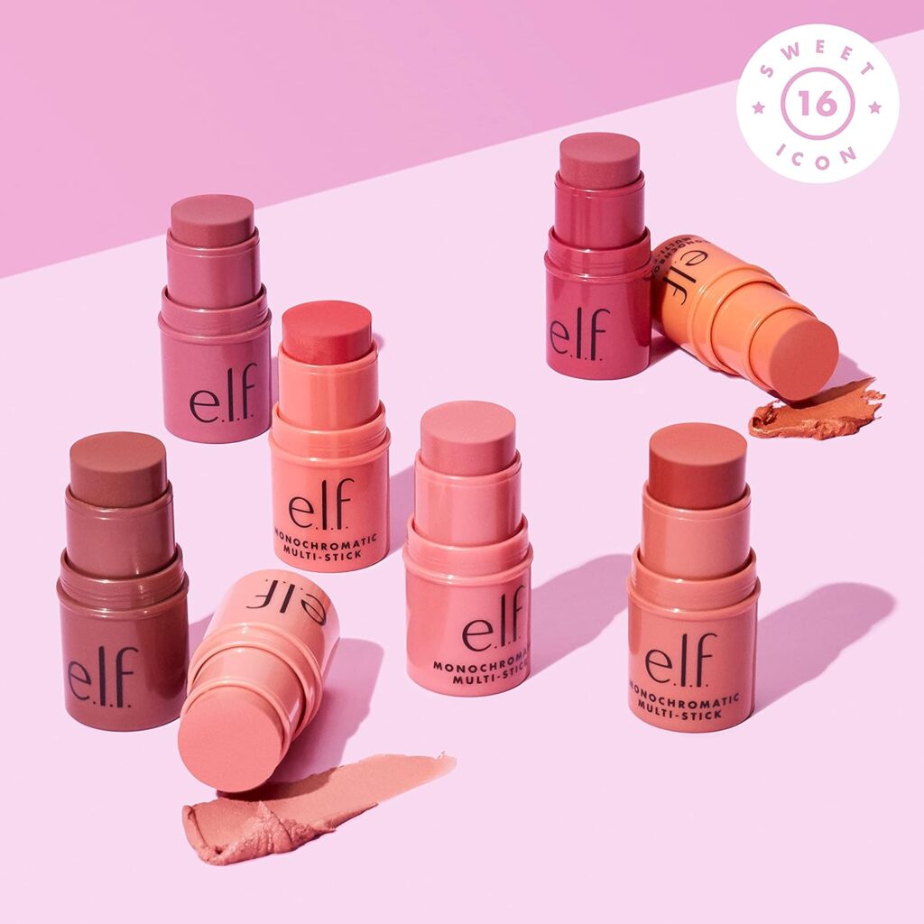 e.l.f. Monochromatic Multi Stick, Luxuriously Creamy  Blendable Color, For Eyes, Lips  Cheeks, Dazzling Peony, 0.17 oz (5 g)
