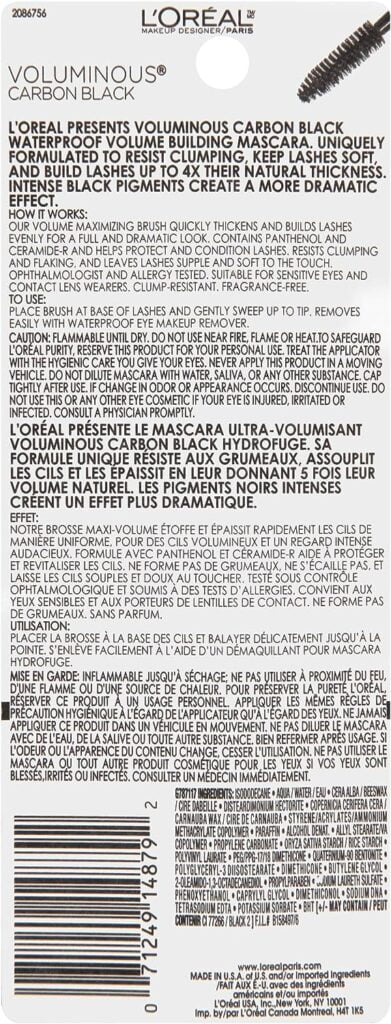 LOréal Paris Makeup Voluminous Original Volume Building Waterproof Mascara, Carbon Black, 0.23 Fl Oz